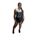 Fitted Two-Piece Set Lapel Sleeveless Top with Shorts for Women