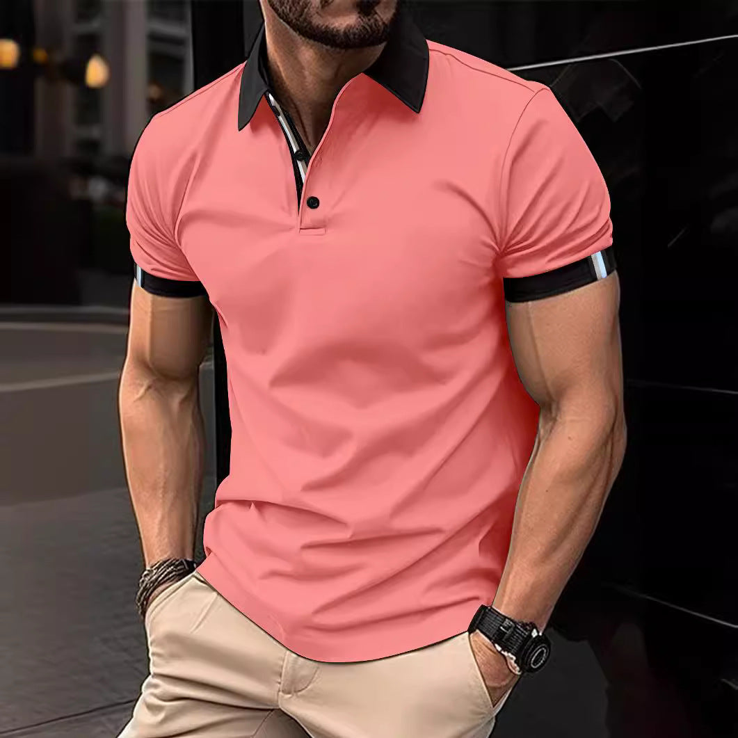 Button polo shirt solid color short sleeved lapel T-shirt casual top