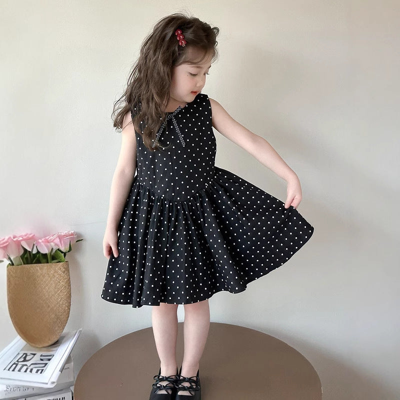 Cute Polka Dot Sleeveless Dress for Girls, Summer Fashion Princess Dress, Kids Clothing