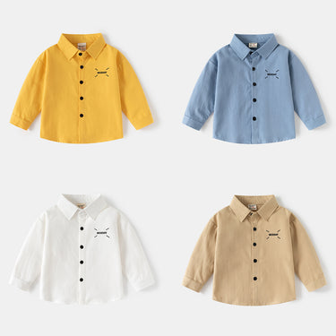 Long Sleeve Shirt Boy Turn-down Collar Solid Color Embroidered Shirt Baby Kids Clothing Wholesale