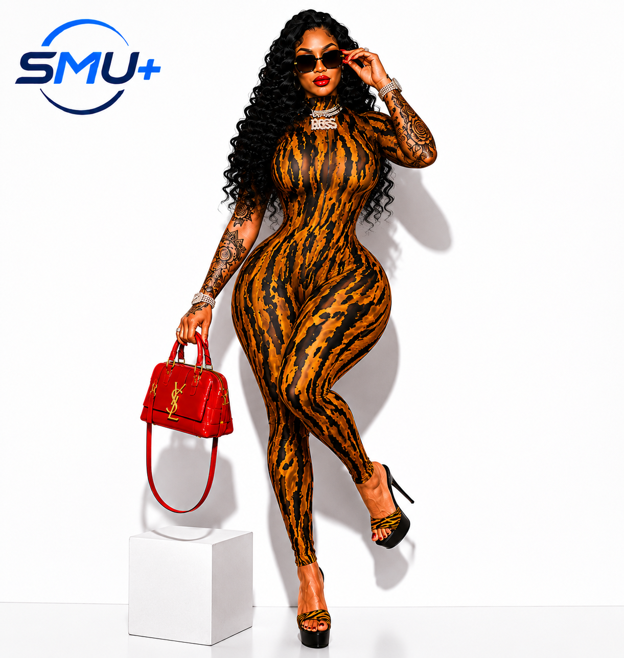 Striped Print Short Sleeve Long Pants Jumpsuit