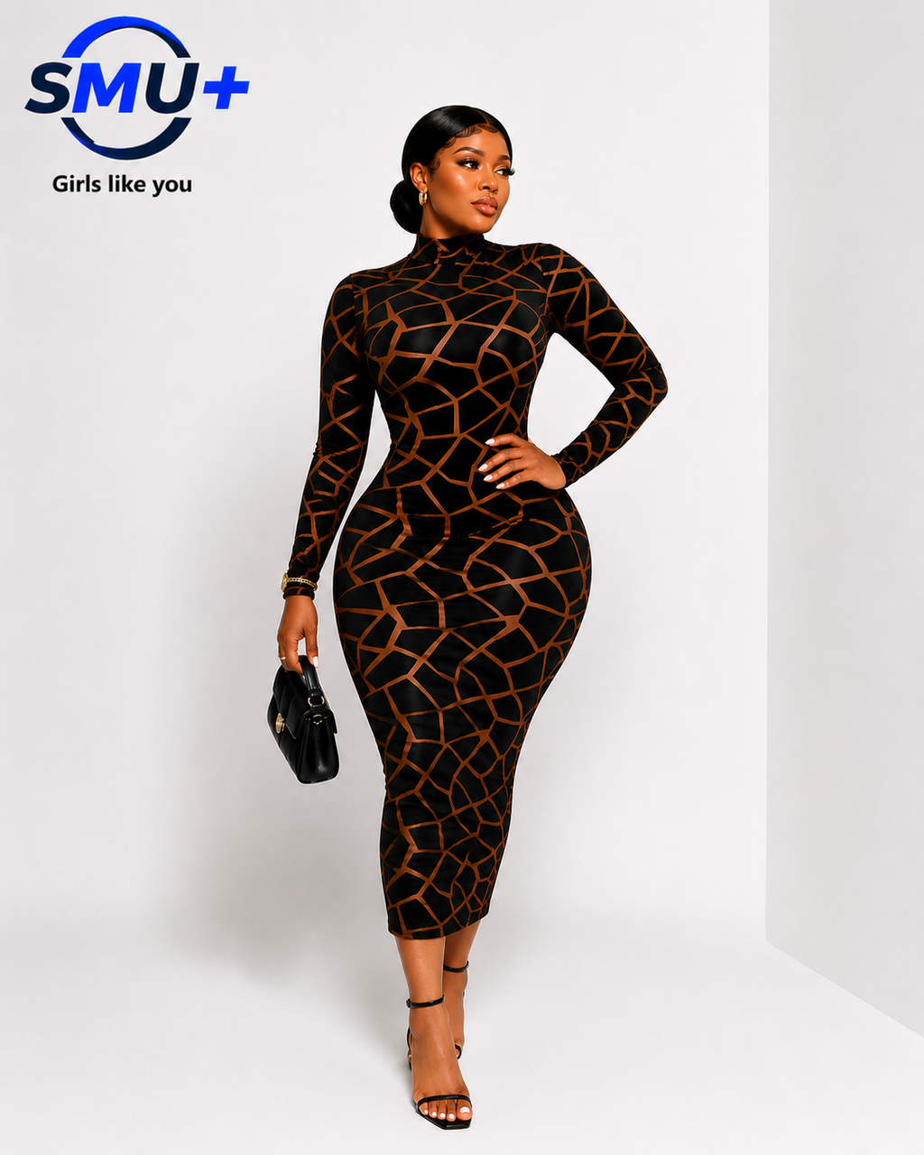 Fashion Summer Women Long Sleeve Sheer Dress See Through Mid Calf Mesh Print Dress Sexy Night Party Club Dress Vestidos