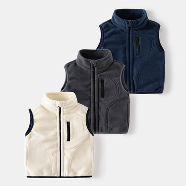 Children's Stand-Up Collar Vest, Unisex Kids' Fleece Sleeveless Jacket Warm Baby Vest for Wholesale