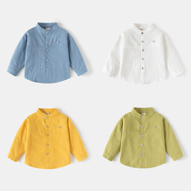 Long Sleeve Shirt Stand Collar Solid Color Dress Shirt Kids Top Trendy Children's Clothing Wholesale