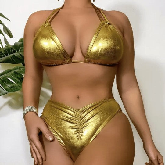 Swimsuit women's hot stamping fabric with pleats