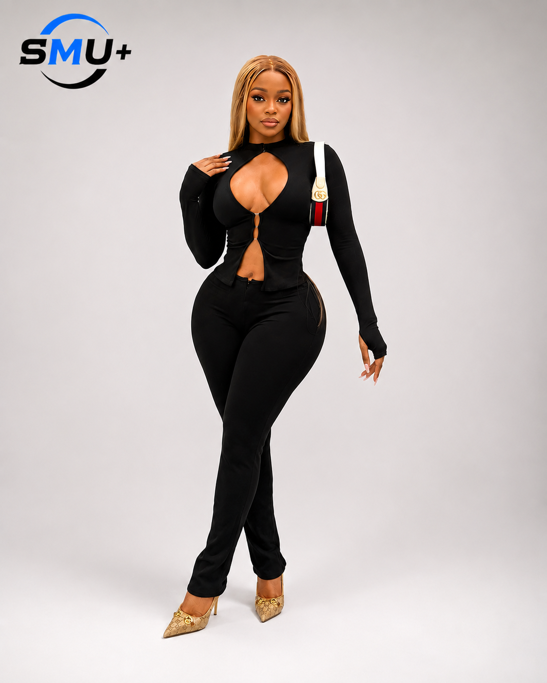 Hot Sale Hollow-out Hook Buckle Top Zipper Pants Sexy Bodycon Two-piece Set