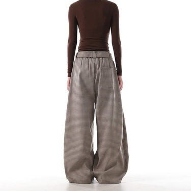 Vintage Preppy Style Checkered Wide-Leg Trousers for Men and Women, Clean Fit, Relaxed Casual Commuter Suit Pants