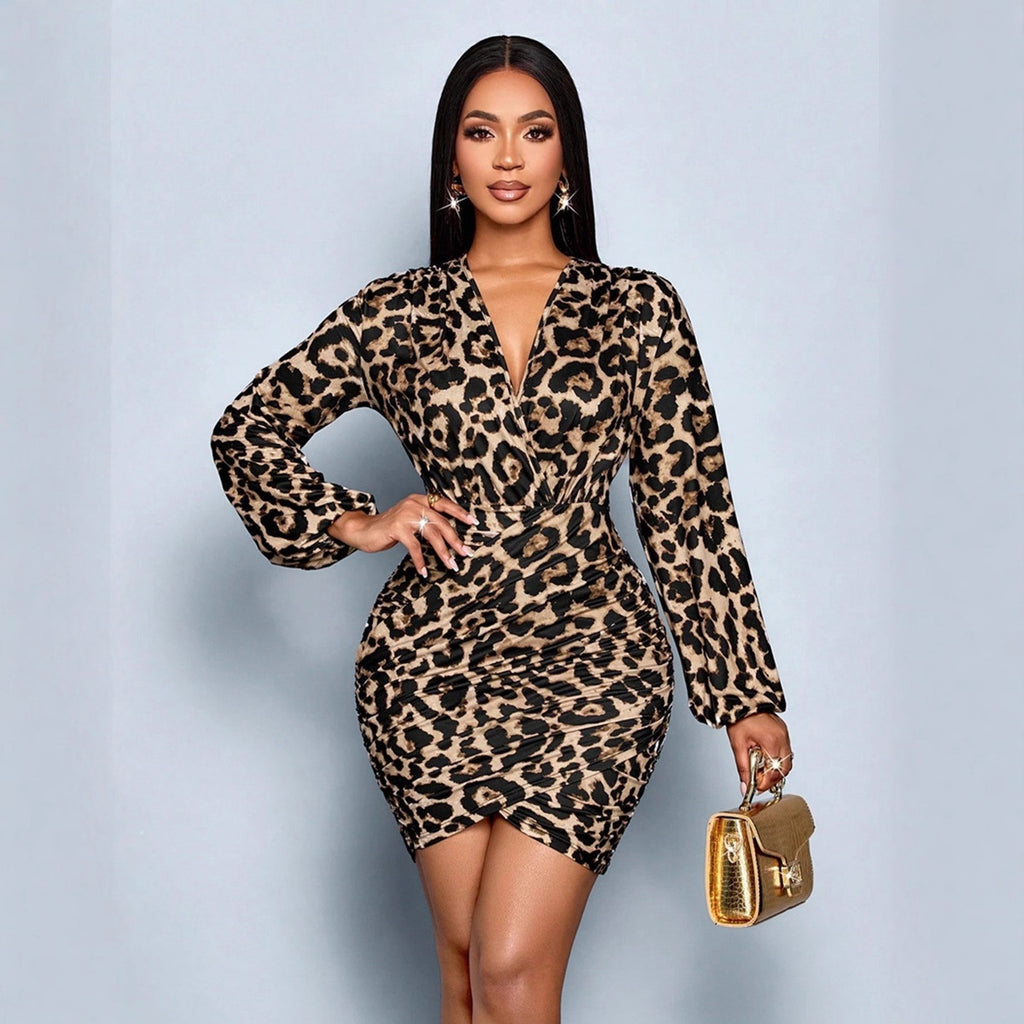 Leopard print long sleeved dress