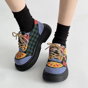 Colorful trendy retro high sole ugly cute shoes for women