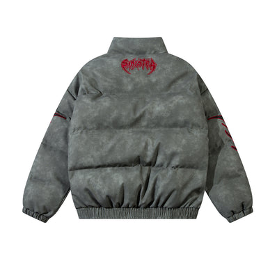 Leather jacket flame embroidered cotton jacket for men