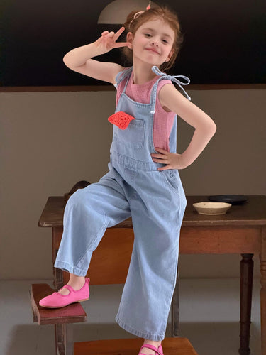 Children's Clothing Summer New Girls' Pants Overalls Jeans Long Pants with Belted Design