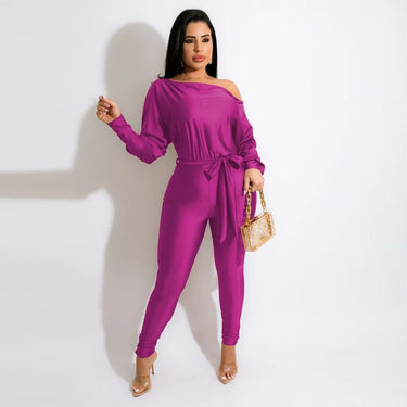 Autumn Women Clothing New Style Hot Sale Fashion Sexy Solid Color One Shoulder Lace Up Long Sleeved Trousers Jumpsuit
