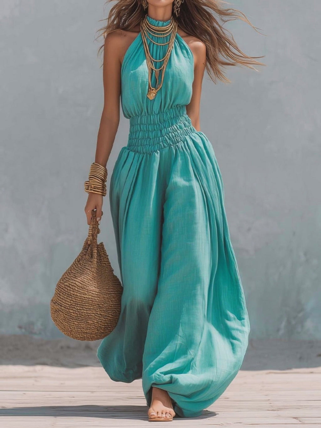 Sleeveless hanging neck lantern pants jumpsuit for women
