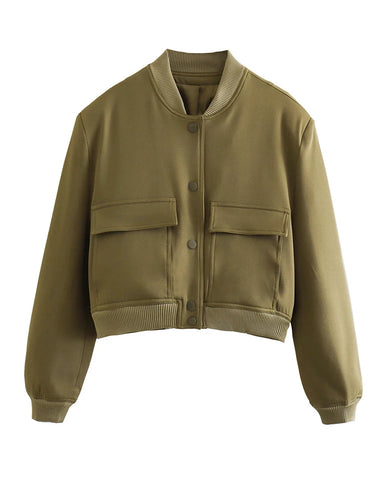 Women's Jackets Stand Collar Long Sleeves Single Breasted Pockets Short Female Coat Autumn