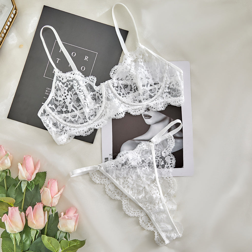 Lace Trim Sheer Lingerie Set for Women