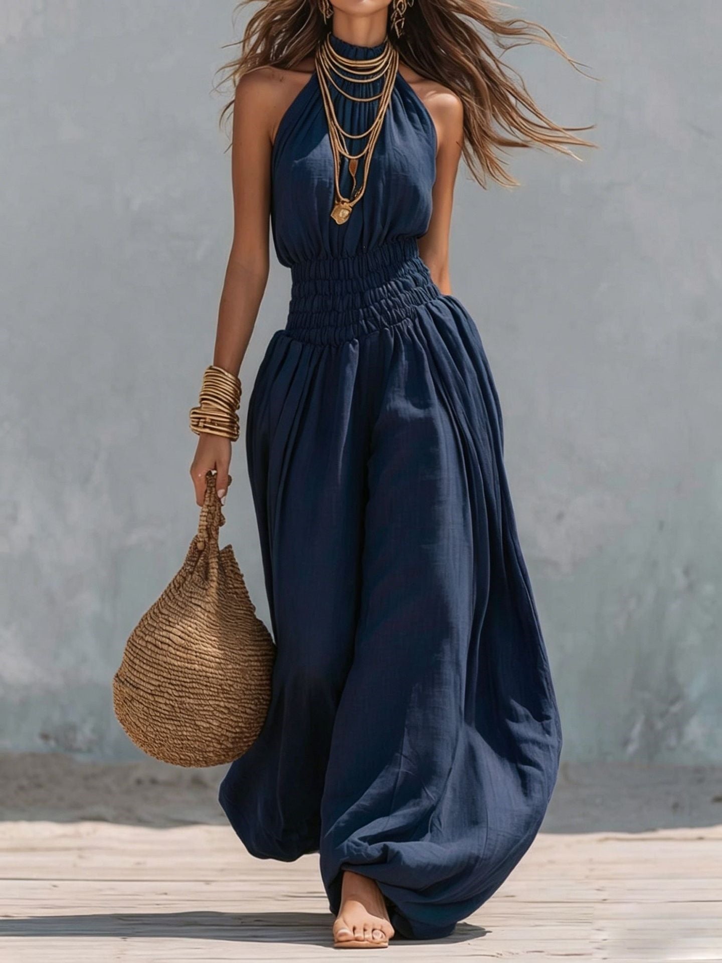 Sleeveless hanging neck lantern pants jumpsuit for women