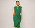 Solid color pleated waist cinched round neck hollow out women's dress