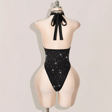 Women's Sequin Rhinestone Decorated Deep Neck One-Piece Swimsuit