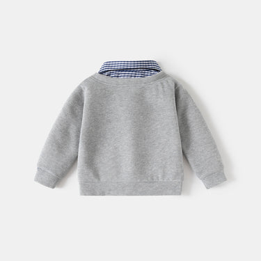 Children's Faux Two-Piece Hoodie, Boy's Shirt Collar Top, Casual Sweatshirt for Kids