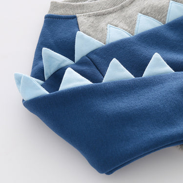 Blue and Gray Color-blocked Kids' Fleece Hoodie Long Sleeve Children's Cotton Fleece Pullover Sweatshirt