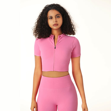 Yoga Clothing Suit Women's Fall Winter Running Fitness Sports Jacket Zipper Short Sleeve Seamless Cropped Trousers