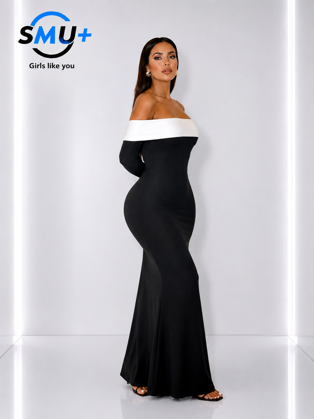 Shoulder Contrast Color Knitted Maxi Dress Women Long Sleeve Bodycon Dresses Summer Female Chic Party Evening Robe