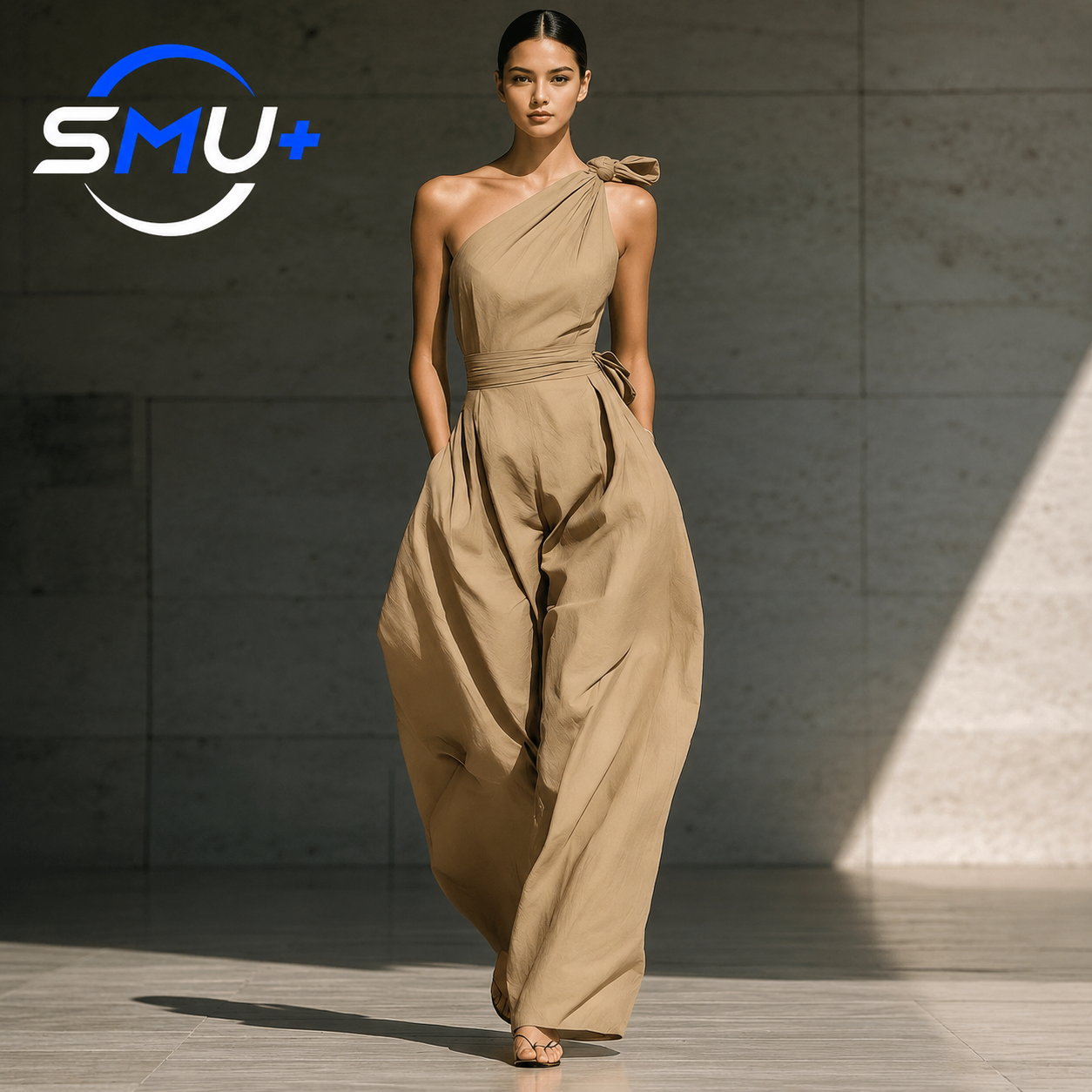 Sleeveless shoulder cinched jumpsuit