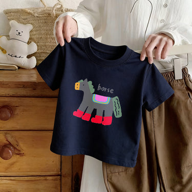 Kids' Short Sleeve T-Shirt, Pure Cotton Cartoon Print, Summer Clothing for Boys