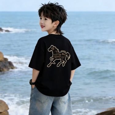 Cotton Boys' Short Sleeve T-Shirt, New Style for Older Kids, Summer Casual Top for Children