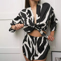 Ladies' Silk-Like Printed Loose Ice Silk Sleepwear Set with Open Front Long Sleeve and Slit Shorts