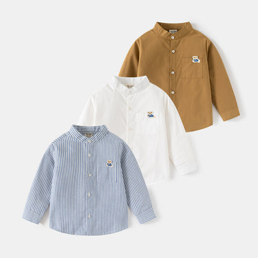 Cotton Stand Collar White Long Sleeve Shirt for Boys Kids Children's Clothing Top