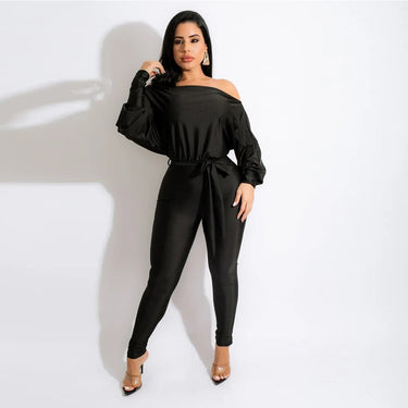 Autumn Women Clothing New Style Hot Sale Fashion Sexy Solid Color One Shoulder Lace Up Long Sleeved Trousers Jumpsuit