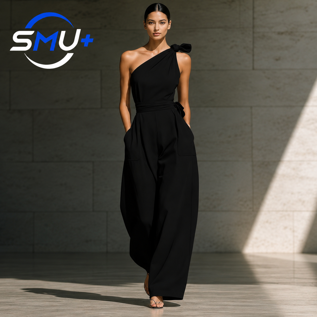 Sleeveless shoulder cinched jumpsuit