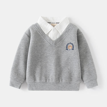 Baby False Two-Piece Jacket Kids Shirt Collar Sweatshirt Boys V-Neck Top Children's Clothing Wholesale