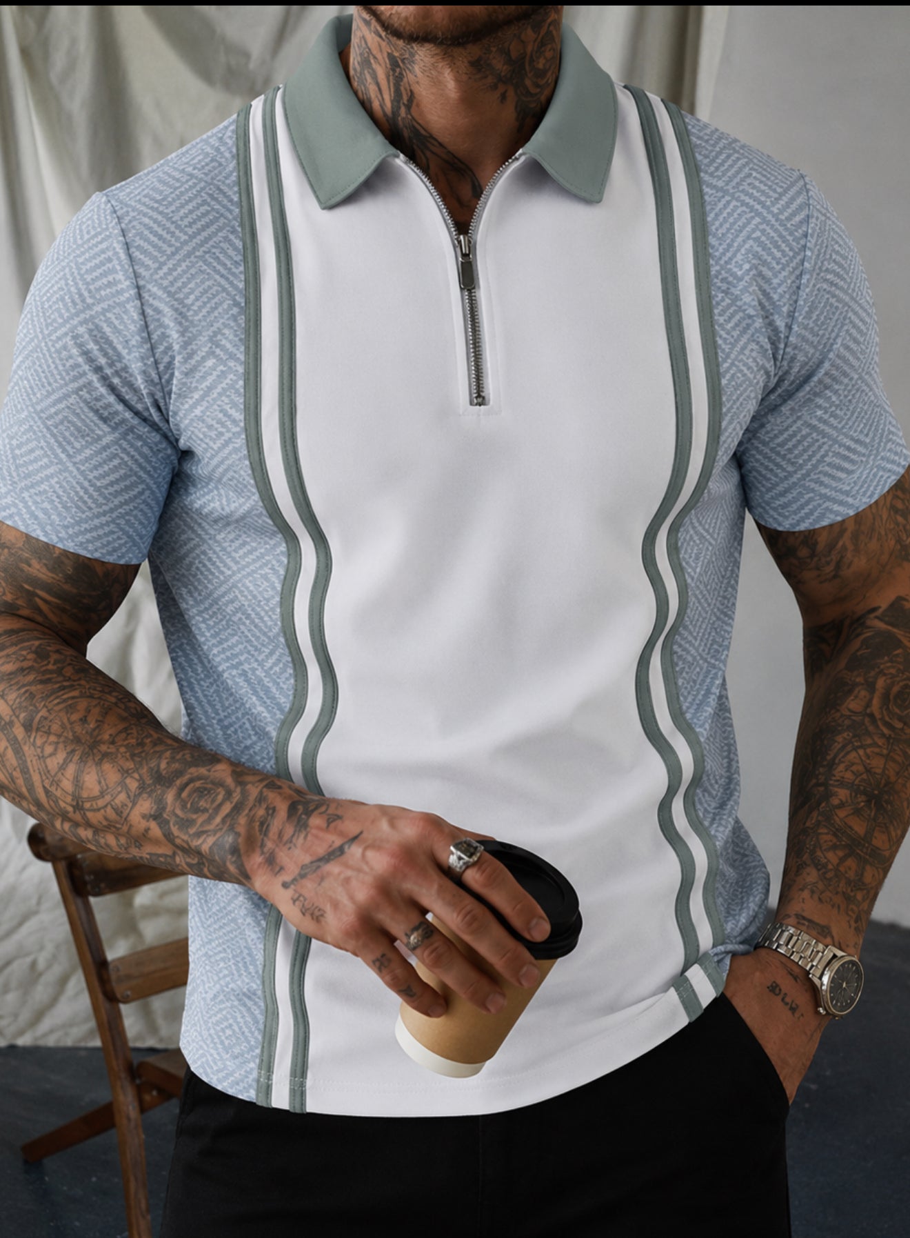 Polo striped short sleeved T-shirt top with spliced stripes