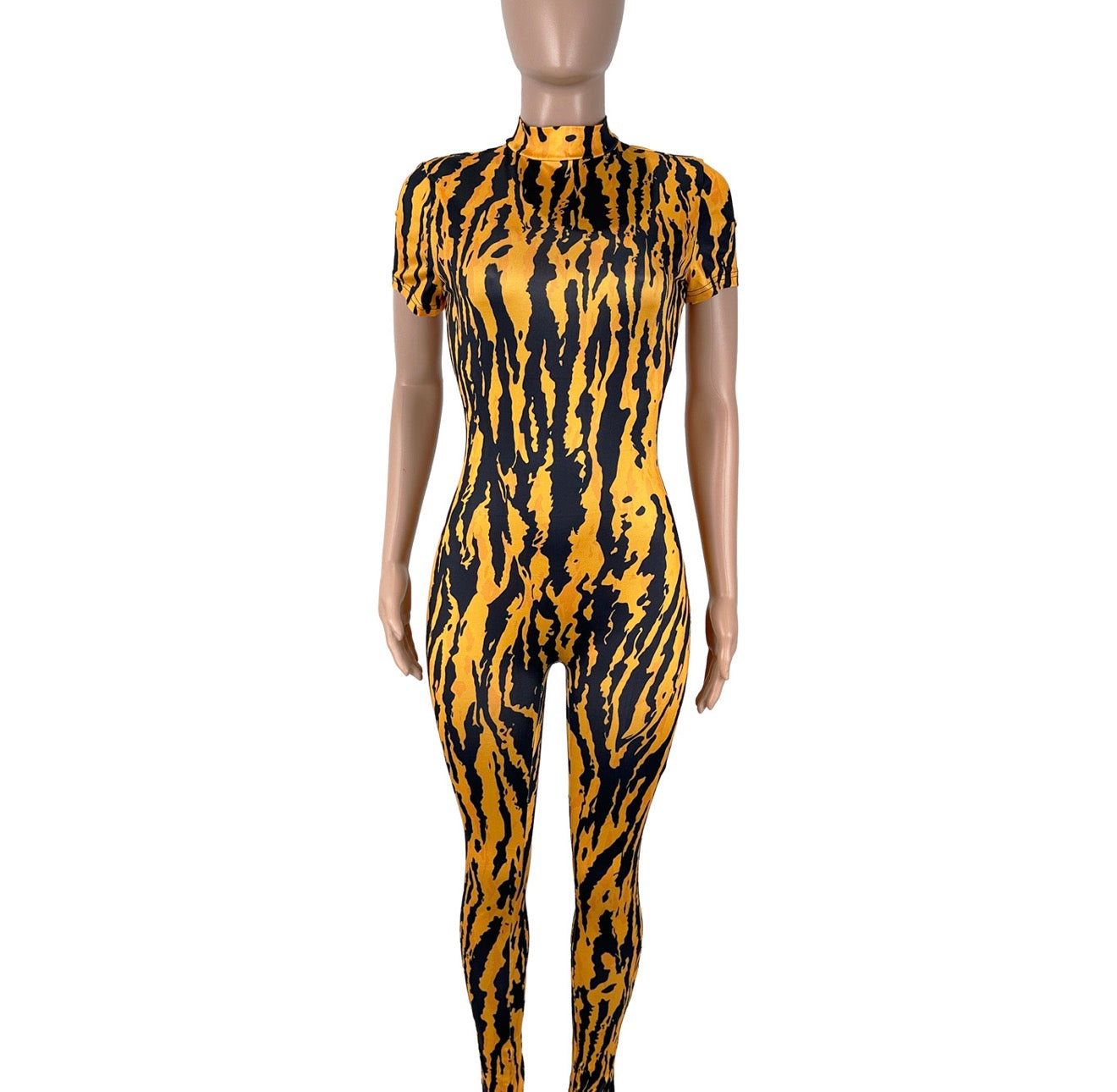 Striped Print Short Sleeve Long Pants Jumpsuit