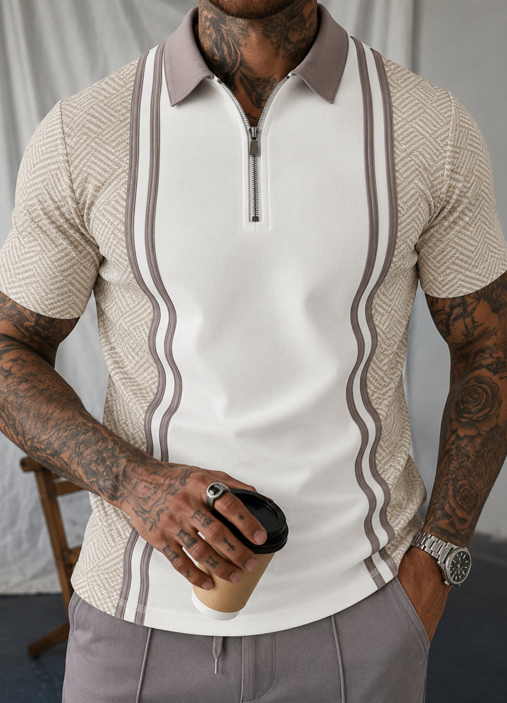 Polo striped short sleeved T-shirt top with spliced stripes
