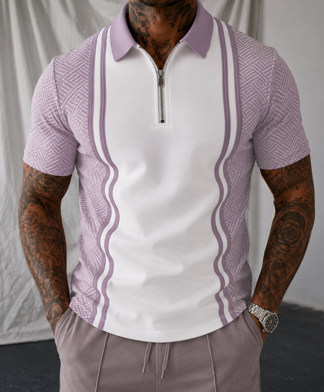 Polo striped short sleeved T-shirt top with spliced stripes