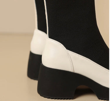 Splicing Genuine Leather Women Ankle Boots Round Toe Autumn Winter Thick High Heels Casual Office Working Short Boots