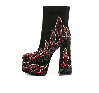 European and American New Fashion Hot Drilling Short Boots Thick Soled Thick High Heel Side Zipper Round Head Women's Boots
