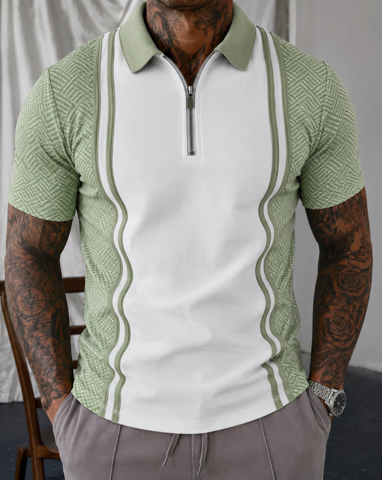Polo striped short sleeved T-shirt top with spliced stripes