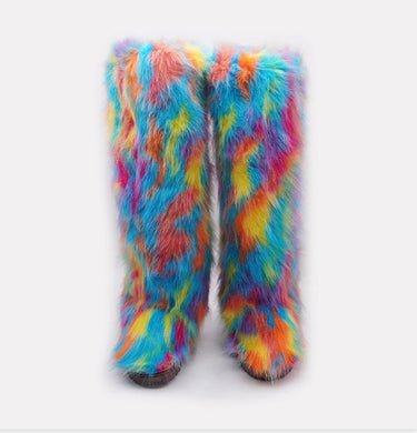 New In Fashion Knee High Fluffy Boots Women Winter Warm Plush Long Snow Boots Non-slip Casual Cotton Shoes