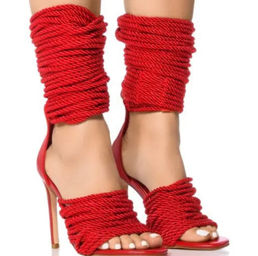 Women's Sandals Rope Crystal Heels Shiny Sandals Women  Fashion Silver Sexy Open Toe Rhinestone