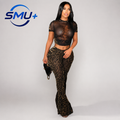 Leopard Print Short Sleeve Two-Piece Set for Women