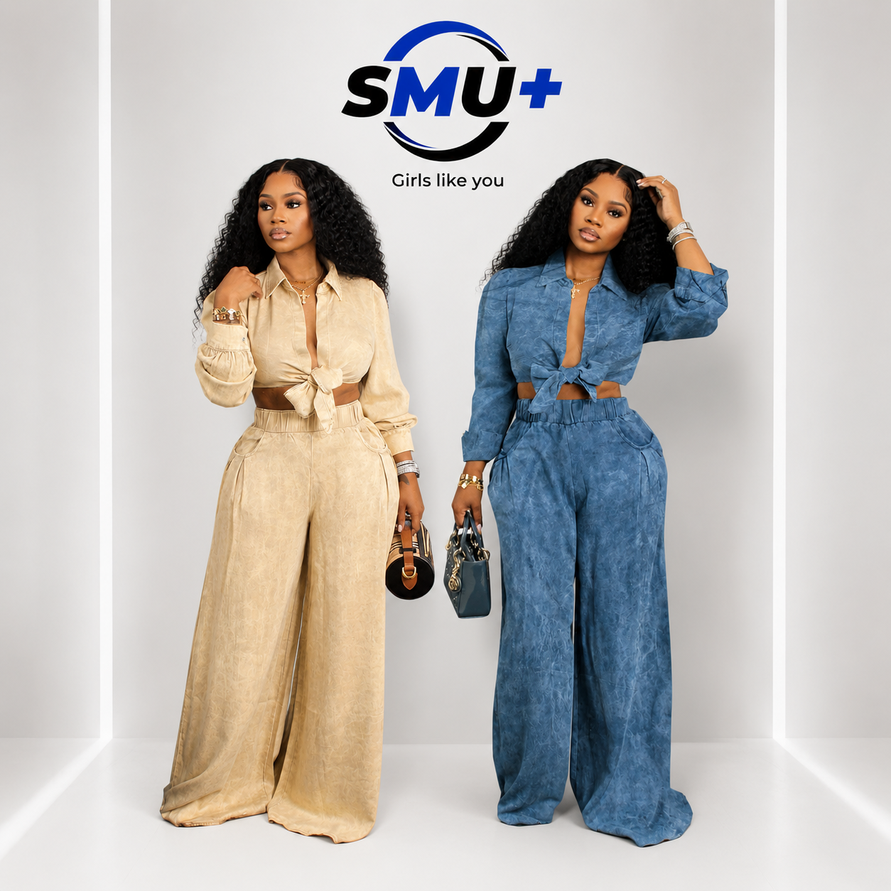 European and American autumn new women's long sleeved loose casual shirt wide leg pants set
