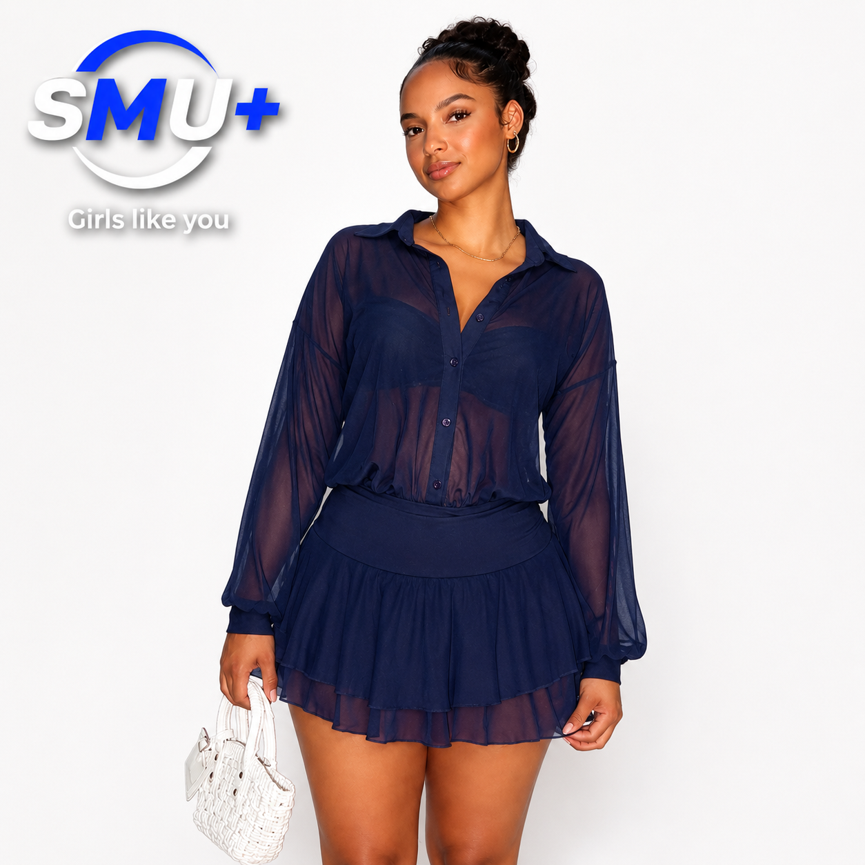 Women's Autumn New Solid Color Casual Shirt Collar Ruffle Long Sleeve Mini Dress
