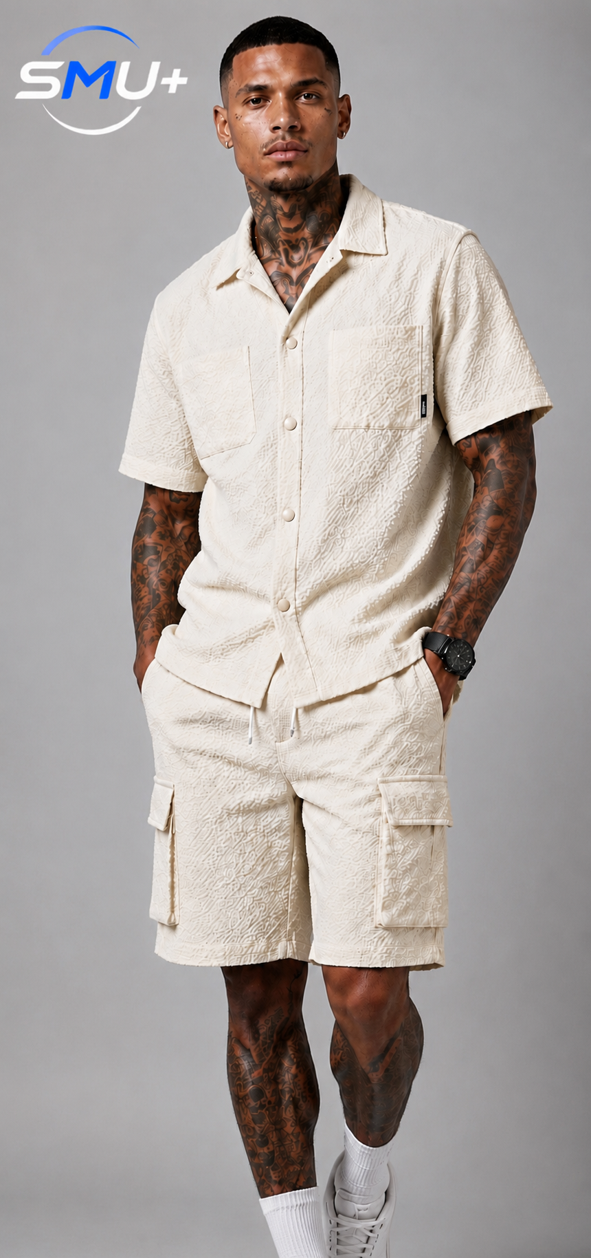 Gauze Short Sleeve Shirt Casual Set for Men and Women