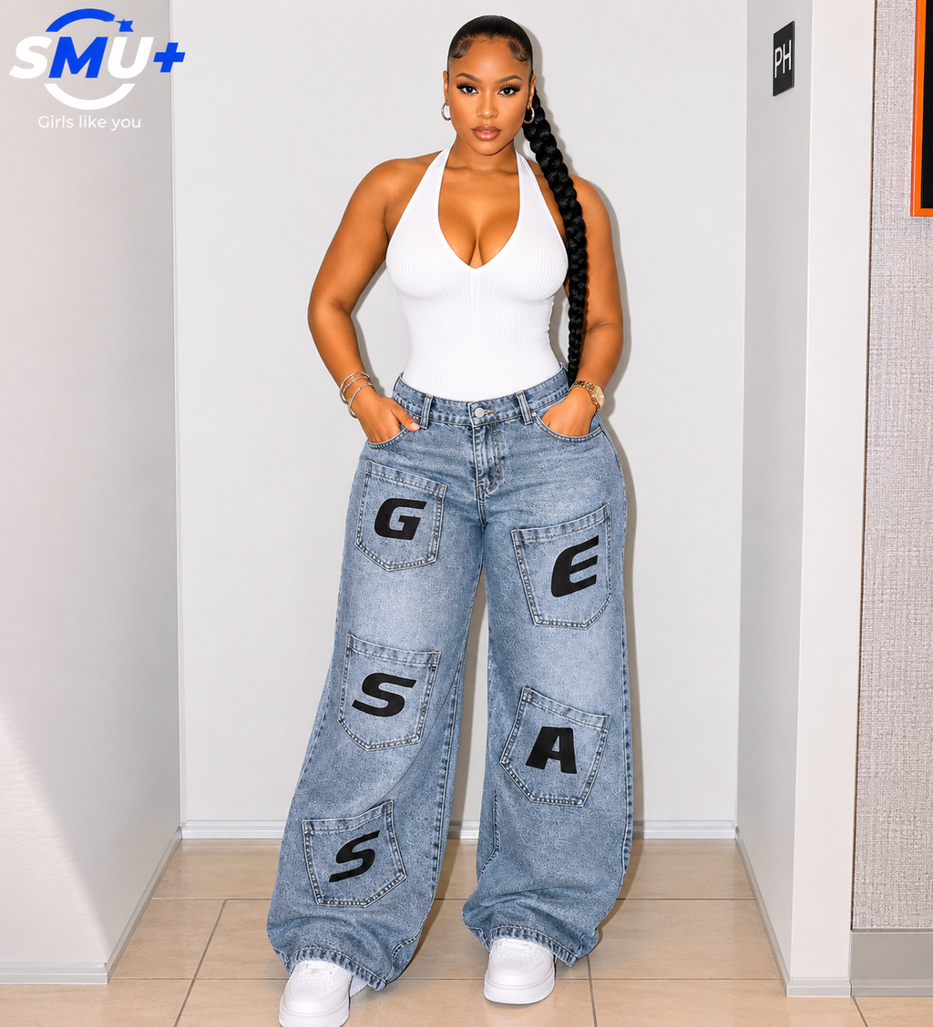 Jeans for Women with Letter Print,Casual Pants