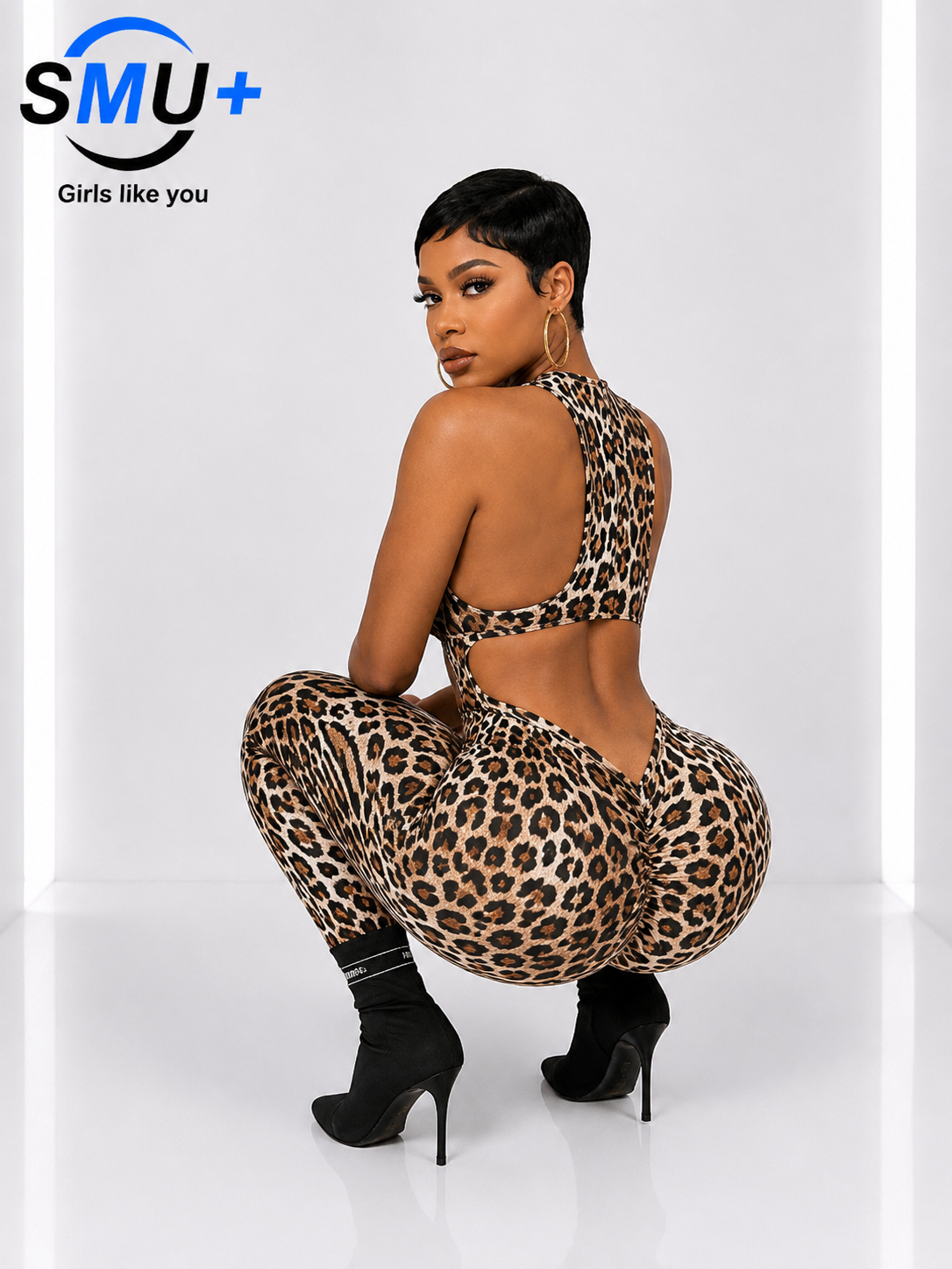 Style Women's Sexy Leopard Print Sleeveless Backless Bodycon Long Pants Jumpsuit