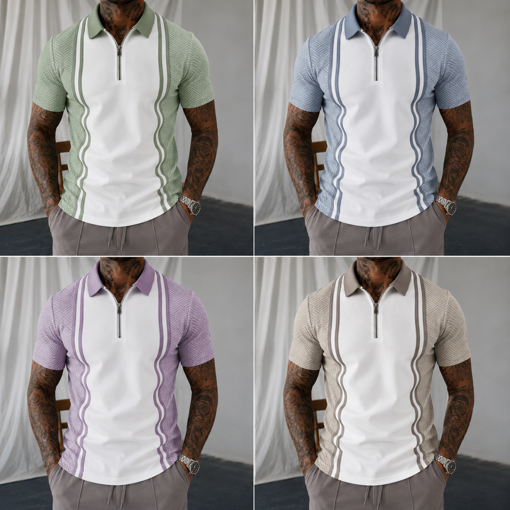 Polo striped short sleeved T-shirt top with spliced stripes